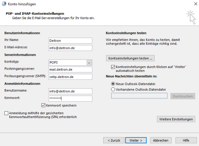 deitron email einrichten