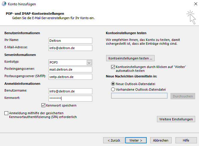 Deitron Email Einrichten